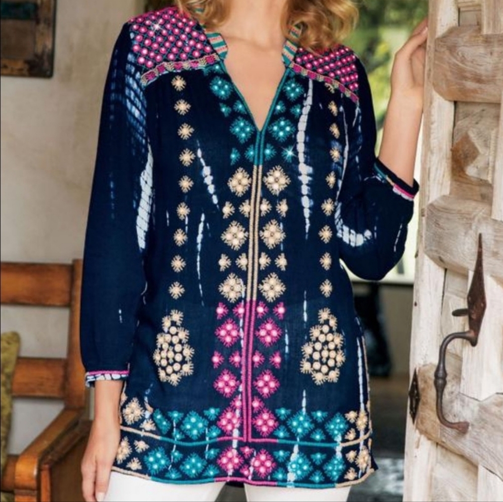 Soft Surroundings Tequesta Embroidered Mirror Tunic Top Size Pxs New